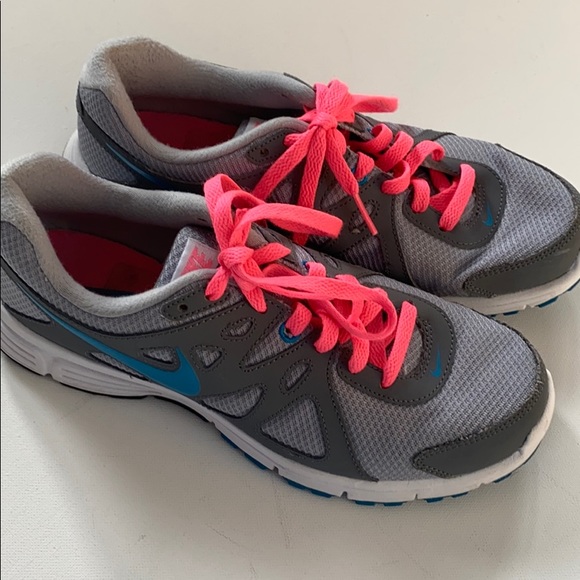 Grey Nike Running Shoes Blue Check Pink 